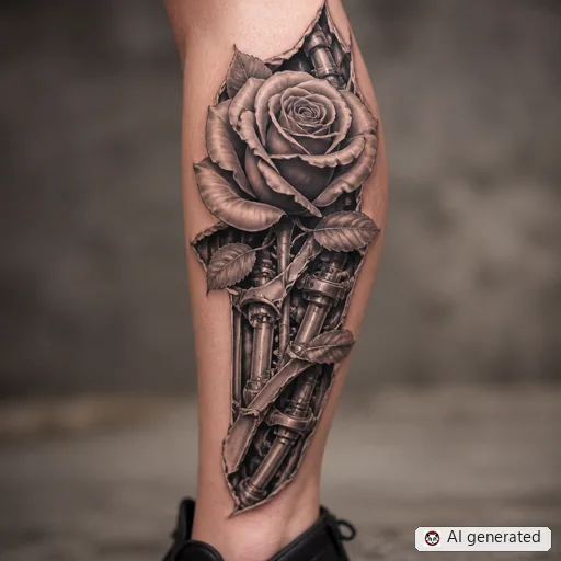 Rose tattoo design in Biomechanical style