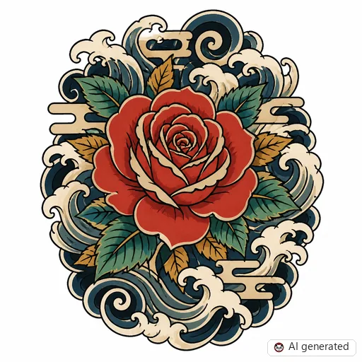 Rose-Tattoo-Entwurf im Stil Japanisch (Irezumi)