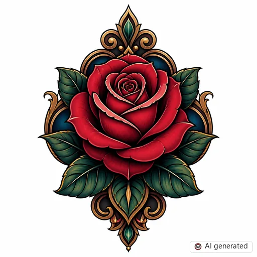 Rose-Tattoo-Entwurf im Stil Neo-Traditional