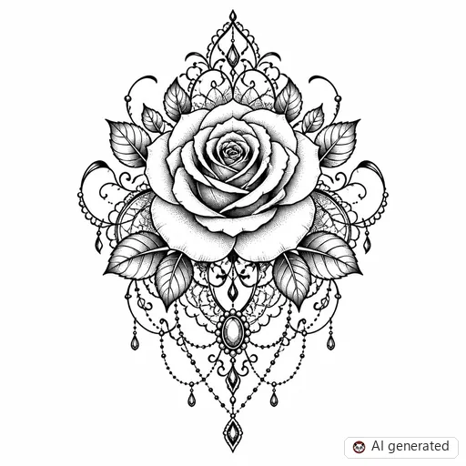 Rose tattoo design in Ornamental style