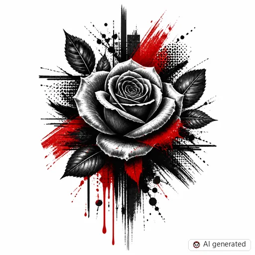 Rose tattoo design in Trash Polka style
