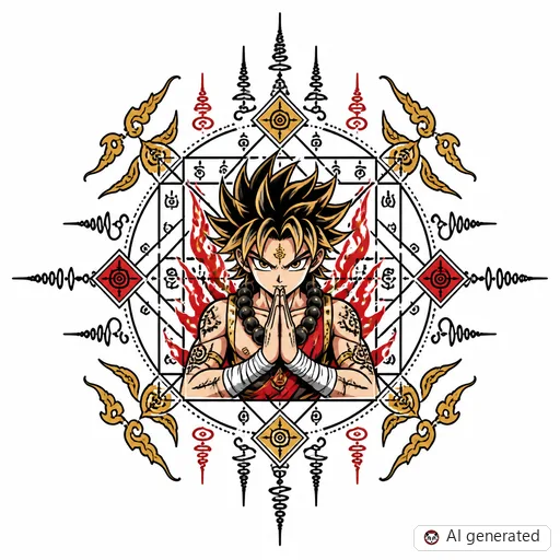 Sak Yant-Tattoo-Entwurf im Stil Anime