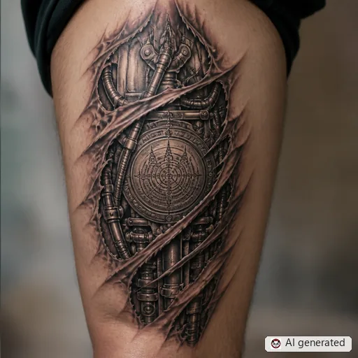 Sak Yant tattoo design in Biomechanical style