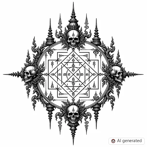 Disegno di tatuaggio Sak Yant in stile Gothic