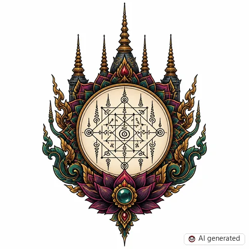 Sak Yant-Tattoo-Entwurf im Stil Neo-Traditional
