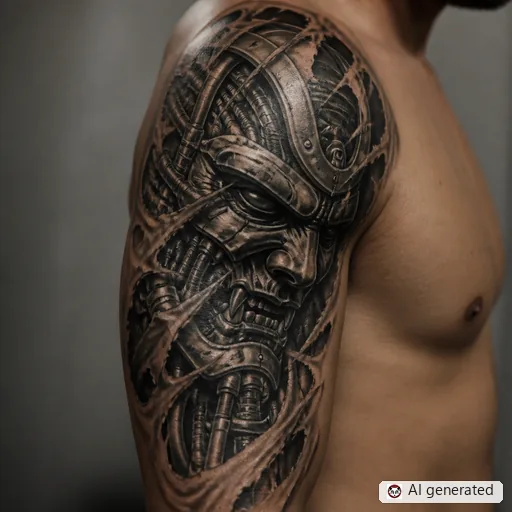 Samurai tattoo design in Biomechanical style
