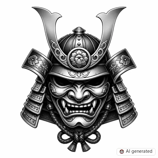 Samurai tattoo design in Black & Grey style