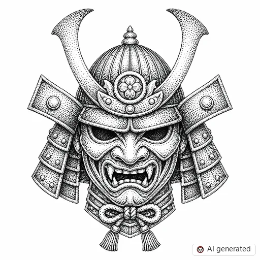 Samurai tattoo design in Dotwork style