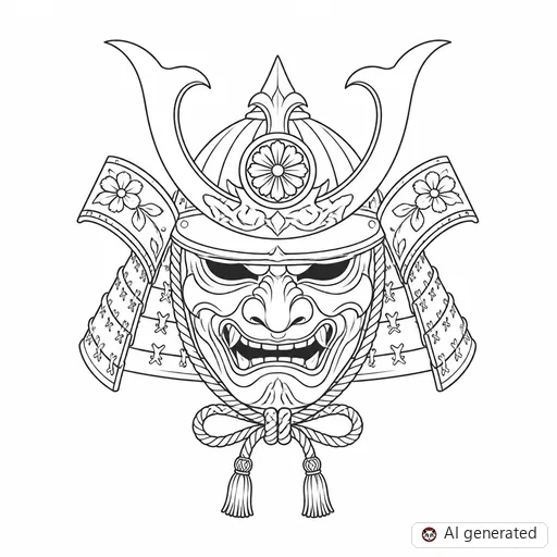 Samurai tattoo design in Fine-Line style