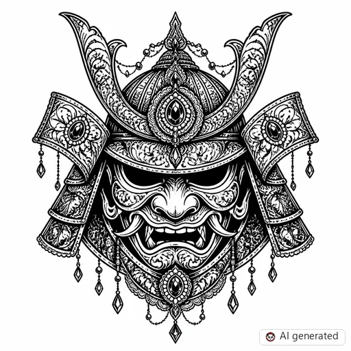 Samurai tattoo design in Ornamental style