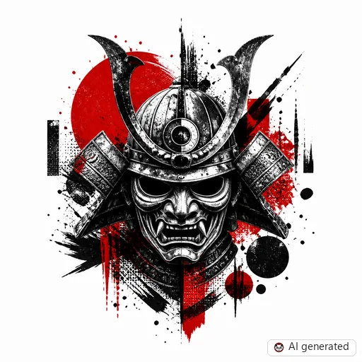 Samurai tattoo design in Trash Polka style