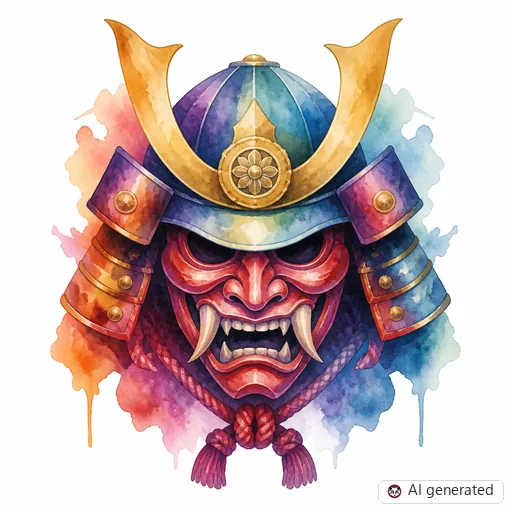 Samurai tattoo design in Watercolor style