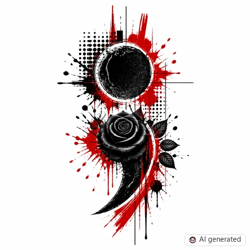 Semicolon tattoo design in Trash Polka style