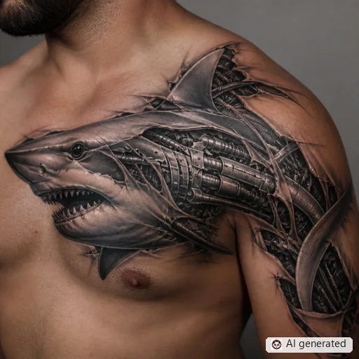 Shark tattoo design in Biomechanical style