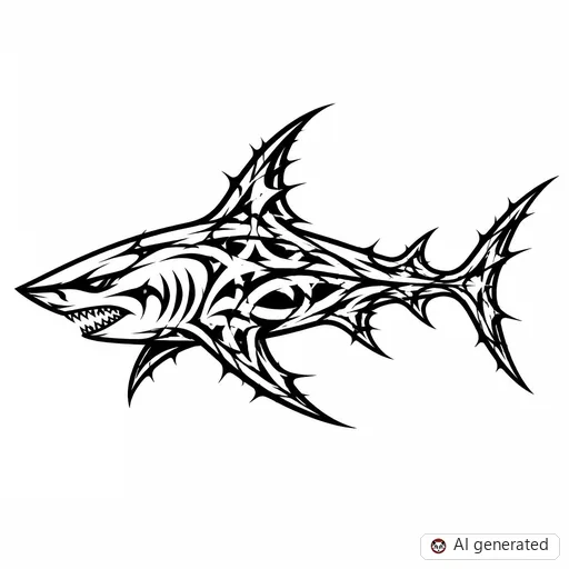 Shark tattoo design in Cybersigilism style