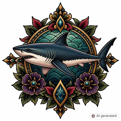 Hai-Tattoo-Entwurf im Stil Neo-Traditional
