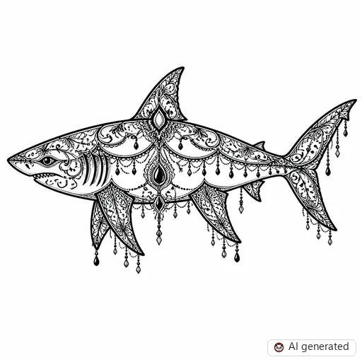 Shark tattoo design in Ornamental style