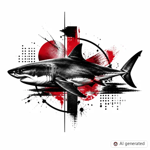 Shark tattoo design in Trash Polka style