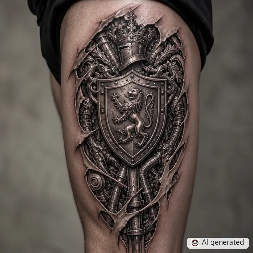 Shield tattoo design in Biomechanical style