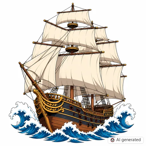 Segelschiff-Tattoo-Entwurf im Stil Anime