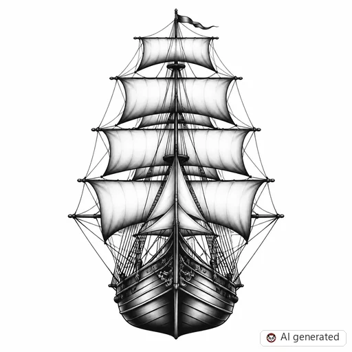 Ship tattoo design in Black & Grey style