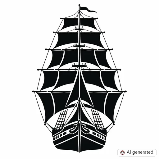 Ship tattoo design in Blackwork style