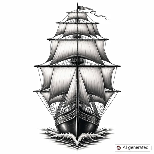 Segelschiff-Tattoo-Entwurf im Stil Chicano