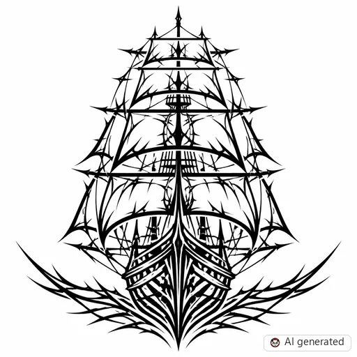 Ship tattoo design in Cybersigilism style