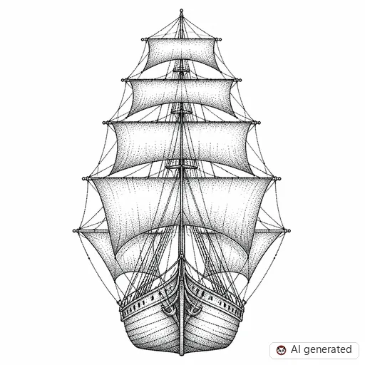 Ship tattoo design in Dotwork style