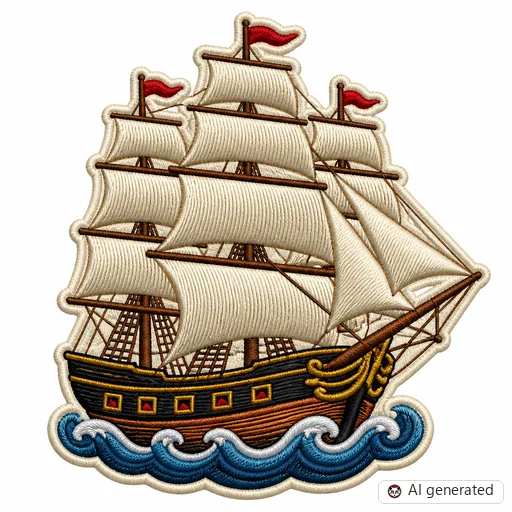 Diseño de tatuaje de Barco en estilo Bordado
