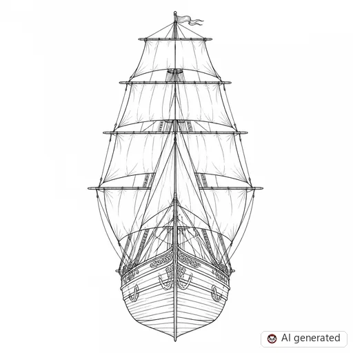 Ship tattoo design in Fine-Line style