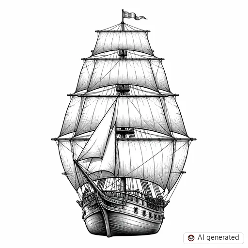 Ship tattoo design in Illustrative style