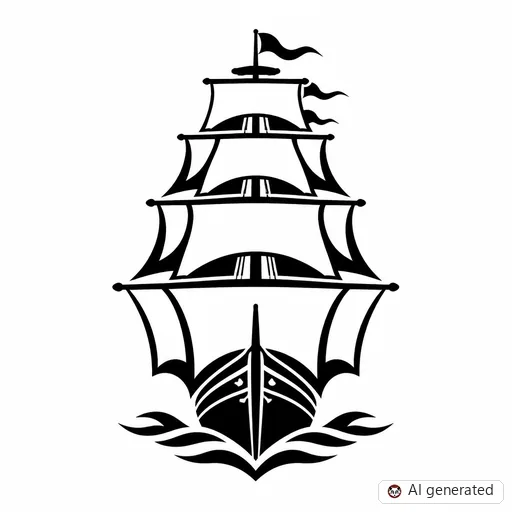 Segelschiff-Tattoo-Entwurf im Stil Negative Space
