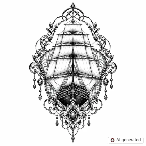 Ship tattoo design in Ornamental style