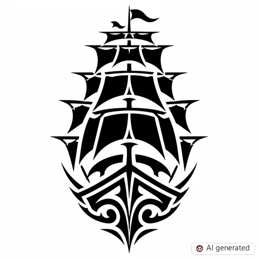 Ship tattoo design in Tribal style