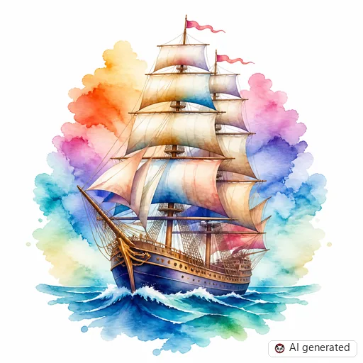 Ship tattoo design in Watercolor style