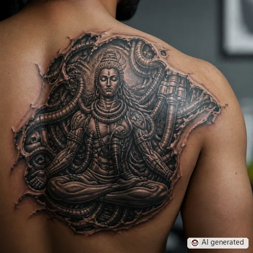 Shiva tattoo design in Biomechanical style