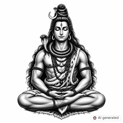 Shiva tattoo design in Black & Grey style
