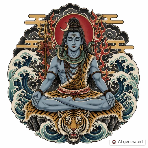 Shiva-Tattoo-Entwurf im Stil Japanisch (Irezumi)