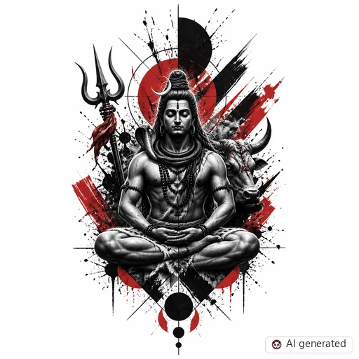 Shiva tattoo design in Trash Polka style