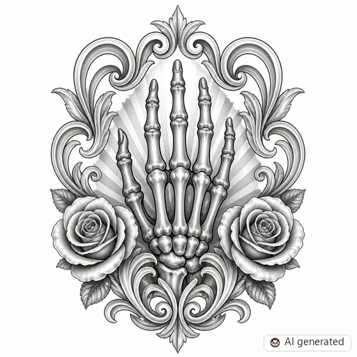 Skeletthand-Tattoo-Entwurf im Stil Chicano