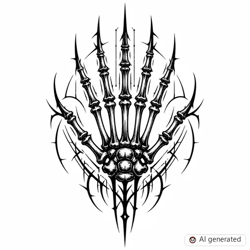 Skeleton hand tattoo design in Cybersigilism style