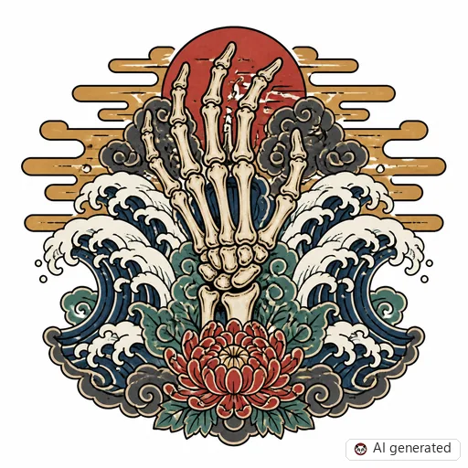 Skeletthand-Tattoo-Entwurf im Stil Japanisch (Irezumi)