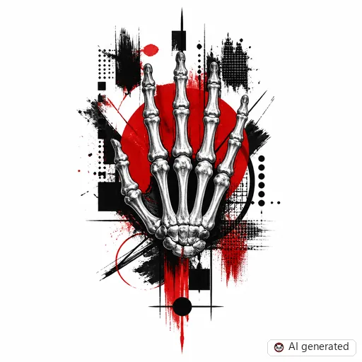 Skeleton hand tattoo design in Trash Polka style