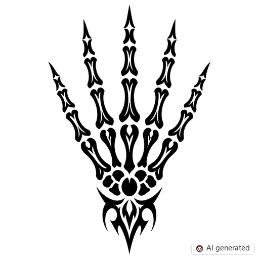 Skeleton hand tattoo design in Tribal style