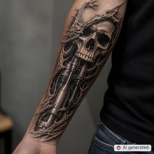 Skull tattoo design in Biomechanical style