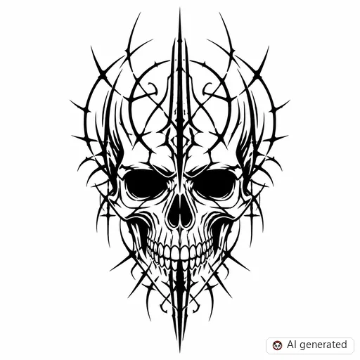 Skull tattoo design in Cybersigilism style