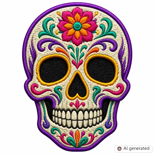 Diseño de tatuaje de Calavera en estilo Bordado