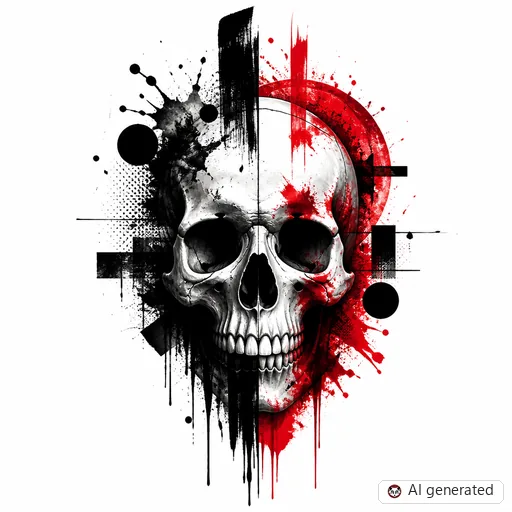 Skull tattoo design in Trash Polka style