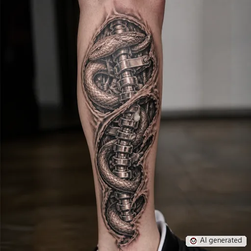 Snake tattoo design in Biomechanical style